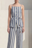 Load image into Gallery viewer, Dusty Blue Spaghetti Straps 2 Piece Striped Slim Fit Business Suits with Belt