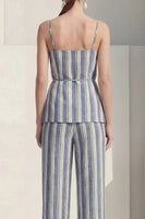 Load image into Gallery viewer, Dusty Blue Spaghetti Straps 2 Piece Striped Slim Fit Business Suits with Belt