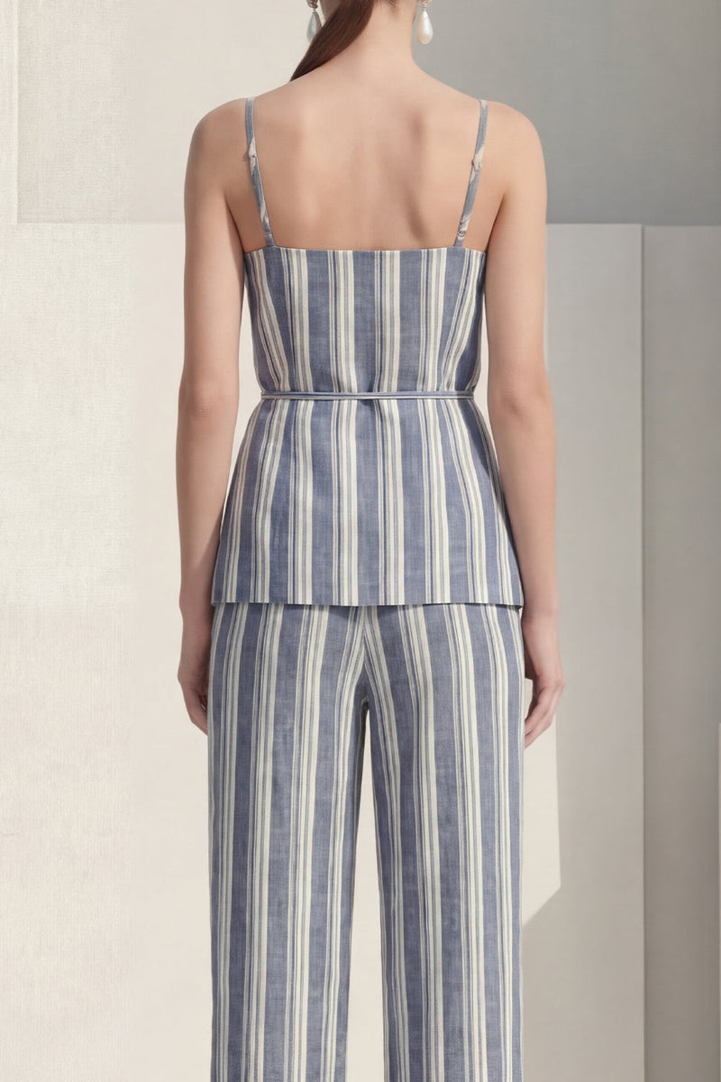 Load image into Gallery viewer, Dusty Blue Spaghetti Straps 2 Piece Striped Slim Fit Business Suits with Belt