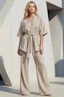 Load image into Gallery viewer, 2 Piece Blue Shawl Lapel Half Sleeves Business Suits with Belt
