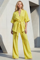 Load image into Gallery viewer, 2 Piece Blue Shawl Lapel Half Sleeves Business Suits with Belt