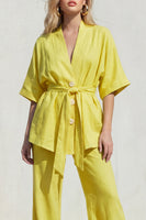 Load image into Gallery viewer, 2 Piece Blue Shawl Lapel Half Sleeves Business Suits with Belt