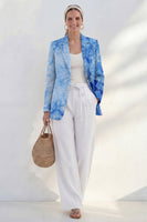 Load image into Gallery viewer, Blue Single Breasted Notched Lapel 2 Piece Printed Business Suits with Pockets