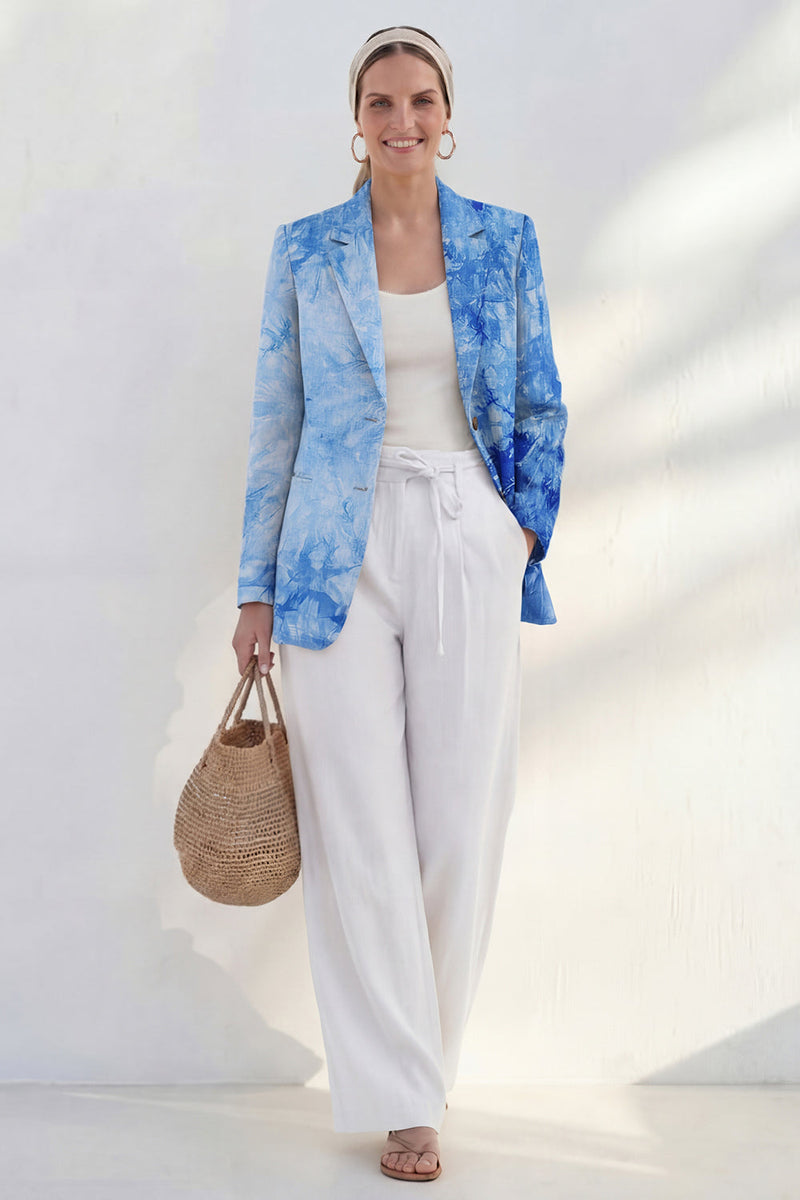 Load image into Gallery viewer, Blue Single Breasted Notched Lapel 2 Piece Printed Business Suits with Pockets