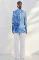 Load image into Gallery viewer, Blue Single Breasted Notched Lapel 2 Piece Printed Business Suits with Pockets