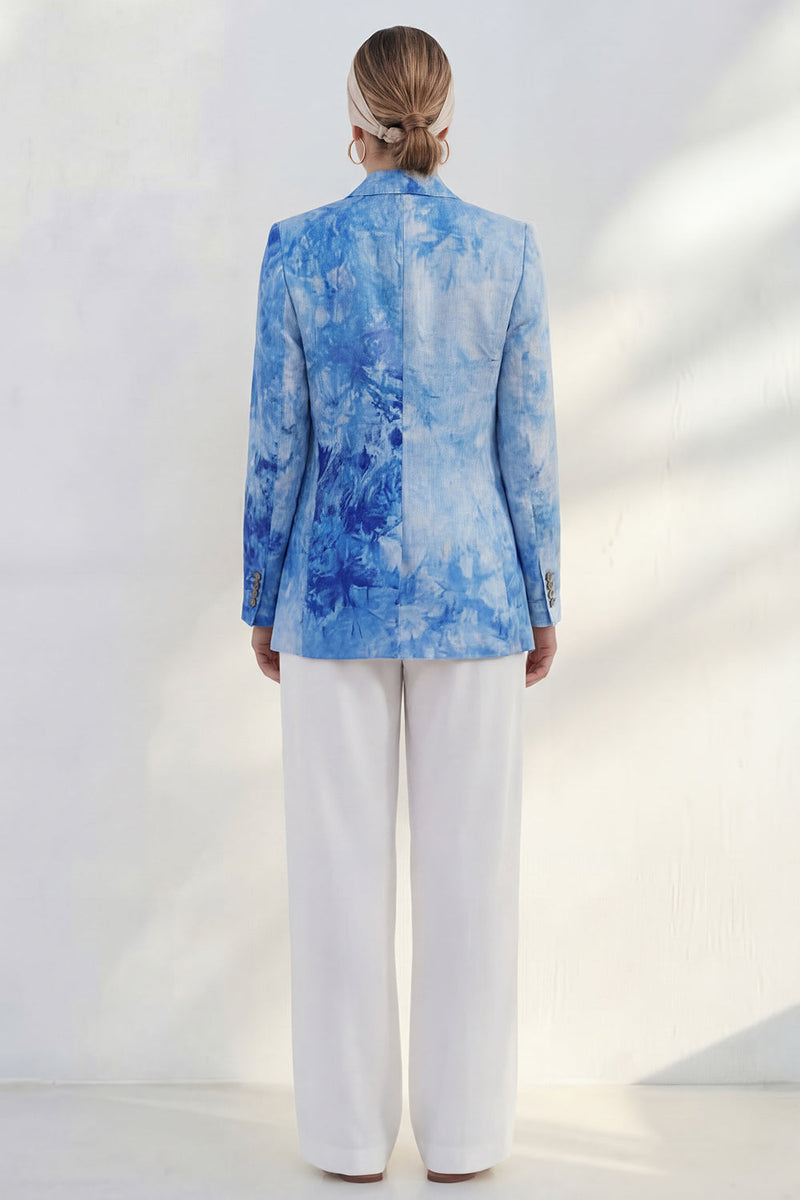 Load image into Gallery viewer, Blue Single Breasted Notched Lapel 2 Piece Printed Business Suits with Pockets