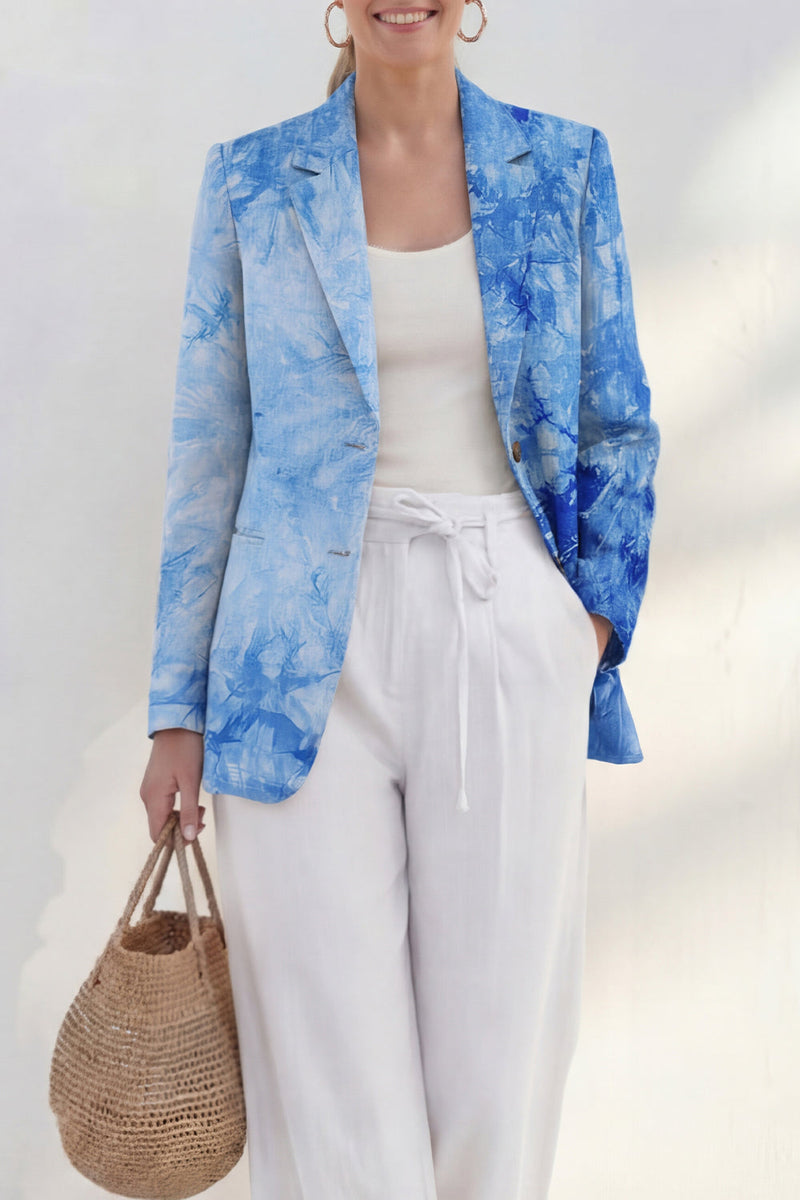 Load image into Gallery viewer, Blue Single Breasted Notched Lapel 2 Piece Printed Business Suits with Pockets