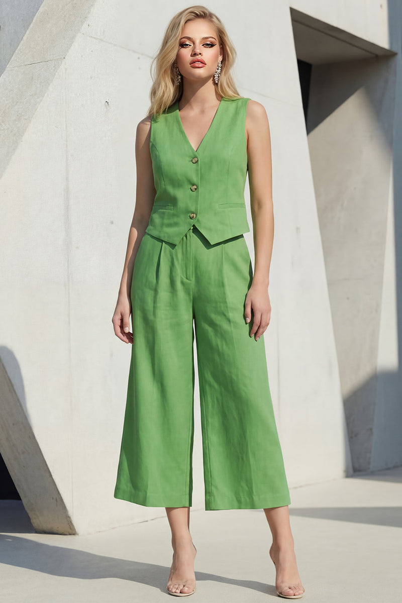 Load image into Gallery viewer, Green 2 Piece Shawl Lapel Single Breasted Wide Leg Business Suits
