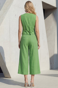 Green 2 Piece Shawl Lapel Single Breasted Wide Leg Business Suits