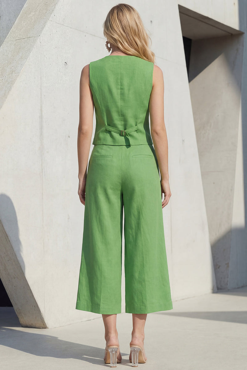 Load image into Gallery viewer, Green 2 Piece Shawl Lapel Single Breasted Wide Leg Business Suits