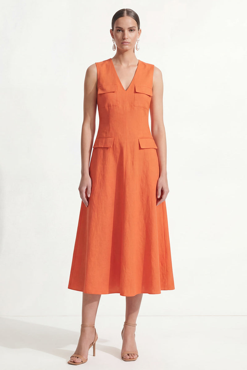 Load image into Gallery viewer, Maxi Orange V Neck Work Dress with Pockets