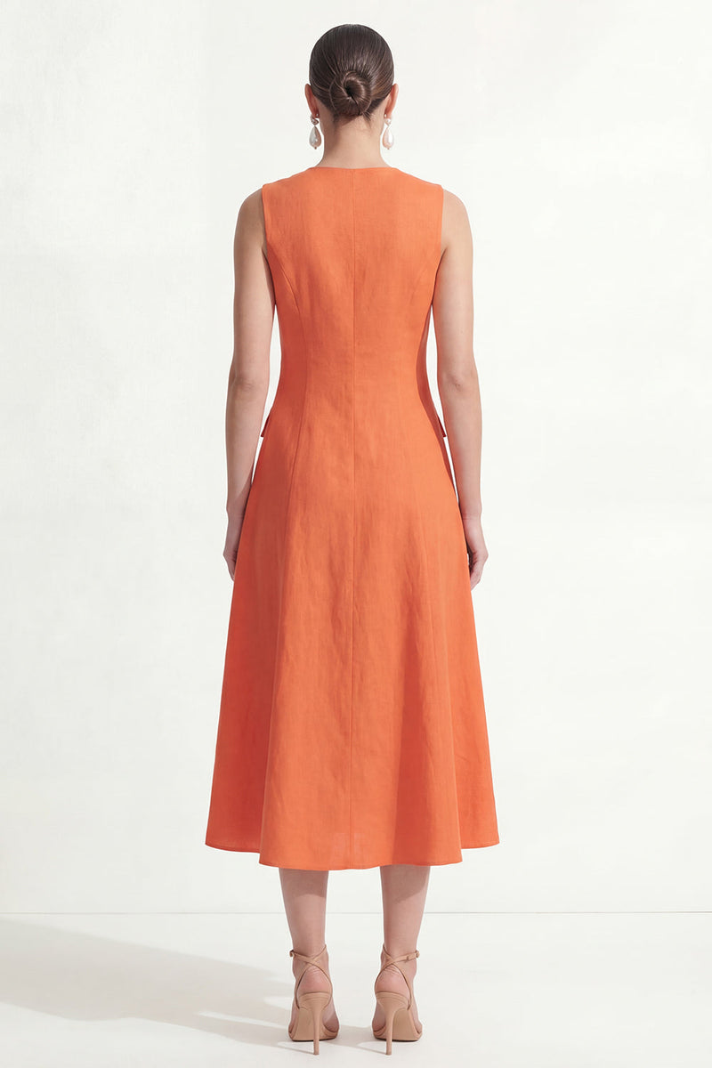 Load image into Gallery viewer, Maxi Orange V Neck Work Dress with Pockets
