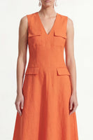Load image into Gallery viewer, Maxi Orange V Neck Work Dress with Pockets