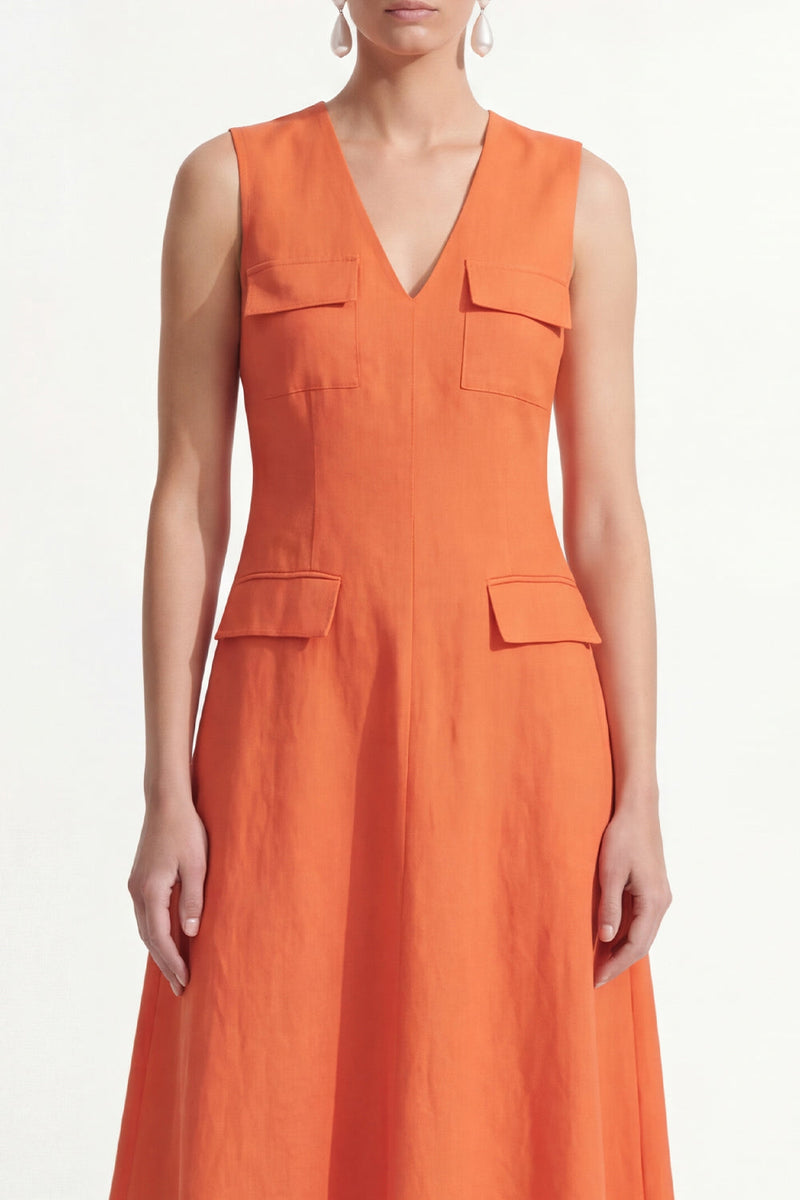 Load image into Gallery viewer, Maxi Orange V Neck Work Dress with Pockets
