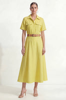 Load image into Gallery viewer, Lemon Yellow Lapel Neck Short Sleeves Work Shirt Dress with Belt