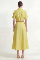 Load image into Gallery viewer, Lemon Yellow Lapel Neck Short Sleeves Work Shirt Dress with Belt
