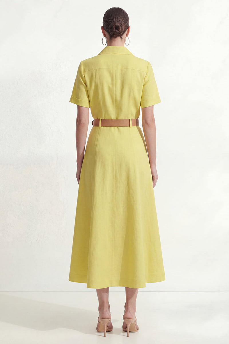 Load image into Gallery viewer, Lemon Yellow Lapel Neck Short Sleeves Work Shirt Dress with Belt