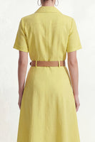 Load image into Gallery viewer, Lemon Yellow Lapel Neck Short Sleeves Work Shirt Dress with Belt