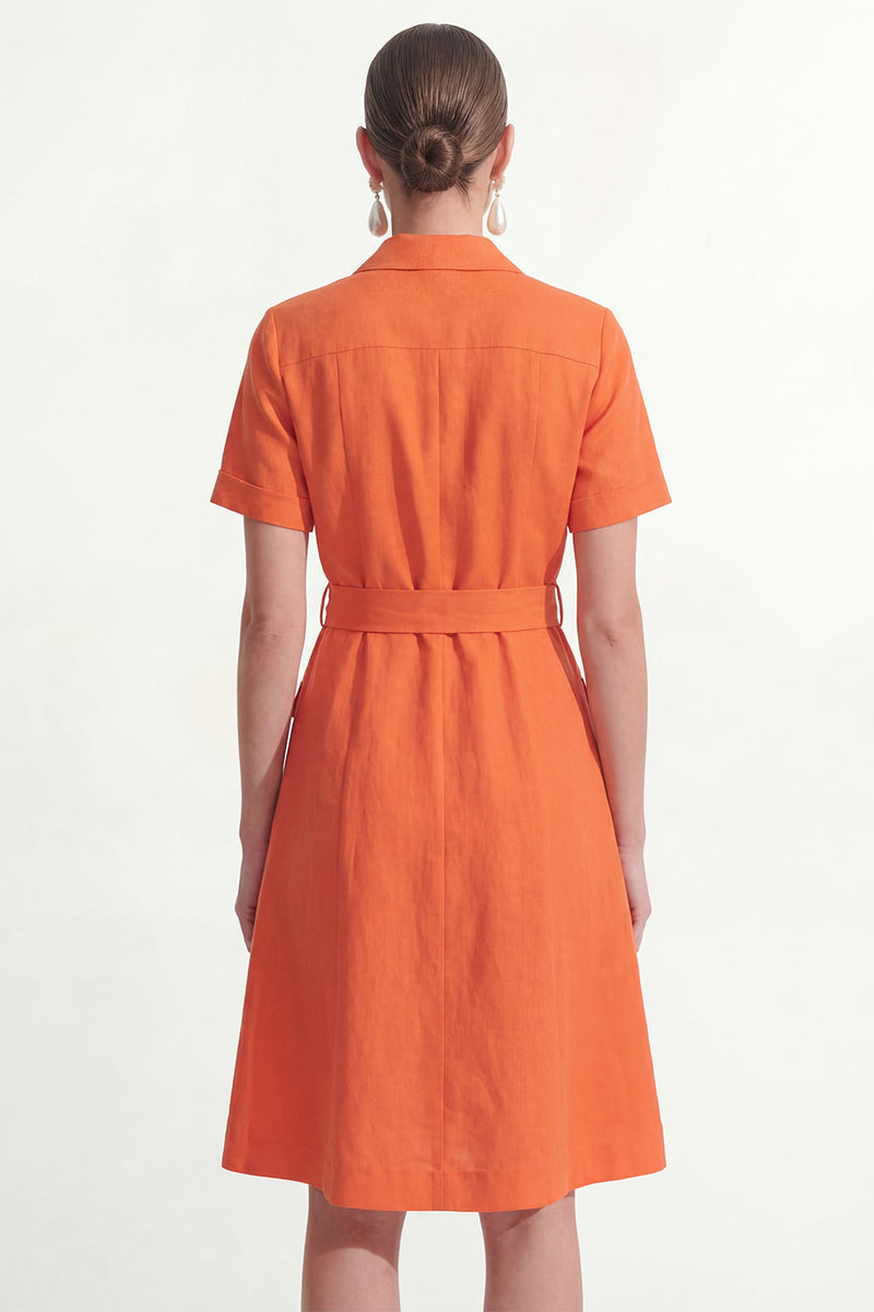 Load image into Gallery viewer, Orange Notched Lapel Short Sleeves Single Breasted Work Dress with Belt