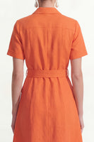 Load image into Gallery viewer, Orange Notched Lapel Short Sleeves Single Breasted Work Dress with Belt