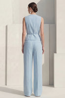 Load image into Gallery viewer, Blue Shawl Lapel 2 Piece Single Breasted Wide Leg Business Suits with Belt