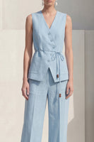 Load image into Gallery viewer, Blue Shawl Lapel 2 Piece Single Breasted Wide Leg Business Suits with Belt