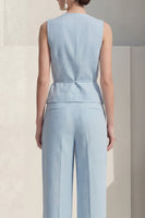 Load image into Gallery viewer, Blue Shawl Lapel 2 Piece Single Breasted Wide Leg Business Suits with Belt
