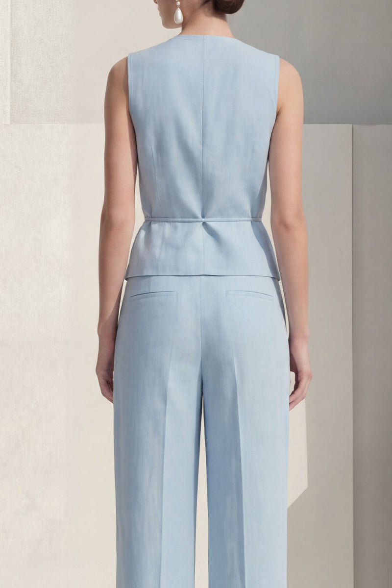 Load image into Gallery viewer, Blue Shawl Lapel 2 Piece Single Breasted Wide Leg Business Suits with Belt