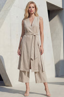 Load image into Gallery viewer, Shawl Lapel 2 Piece Khaki Wide Leg Business Suits with Belt