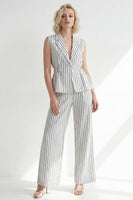 Load image into Gallery viewer, 2 Piece White Notched Lapel Striped Single Breasted Wide Leg Business Suits