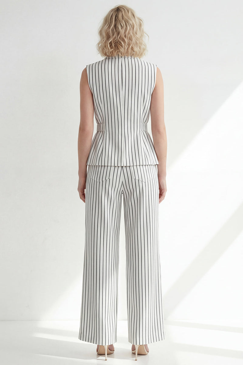 Load image into Gallery viewer, 2 Piece White Notched Lapel Striped Single Breasted Wide Leg Business Suits