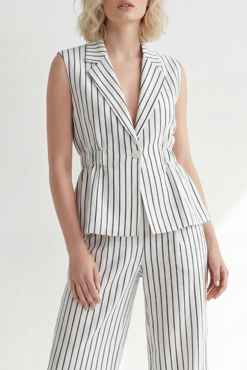 Load image into Gallery viewer, 2 Piece White Notched Lapel Striped Single Breasted Wide Leg Business Suits