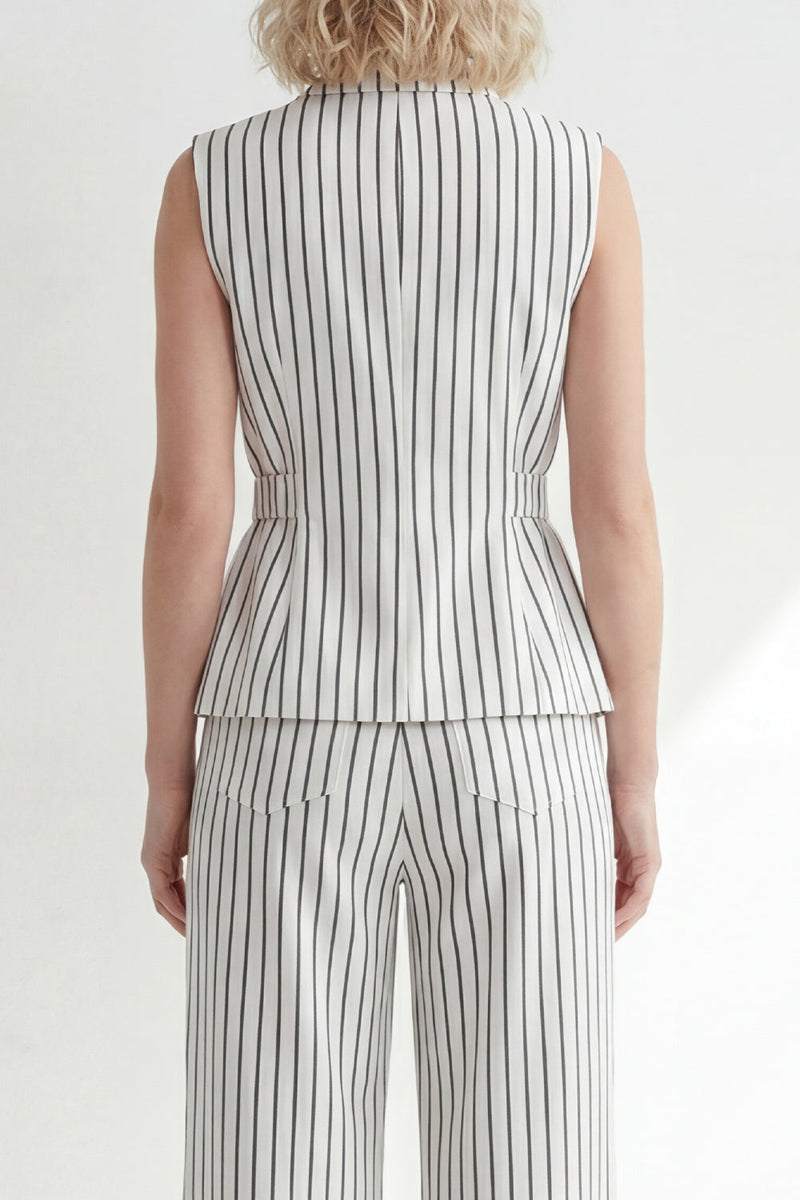 Load image into Gallery viewer, 2 Piece White Notched Lapel Striped Single Breasted Wide Leg Business Suits