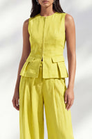Load image into Gallery viewer, Lemon Yellow 2 Piece Round Neck Wide Leg Business Suits