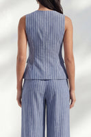 Load image into Gallery viewer, Dark Blue Round Neck 2 Piece Striped Wide Leg Business Suits