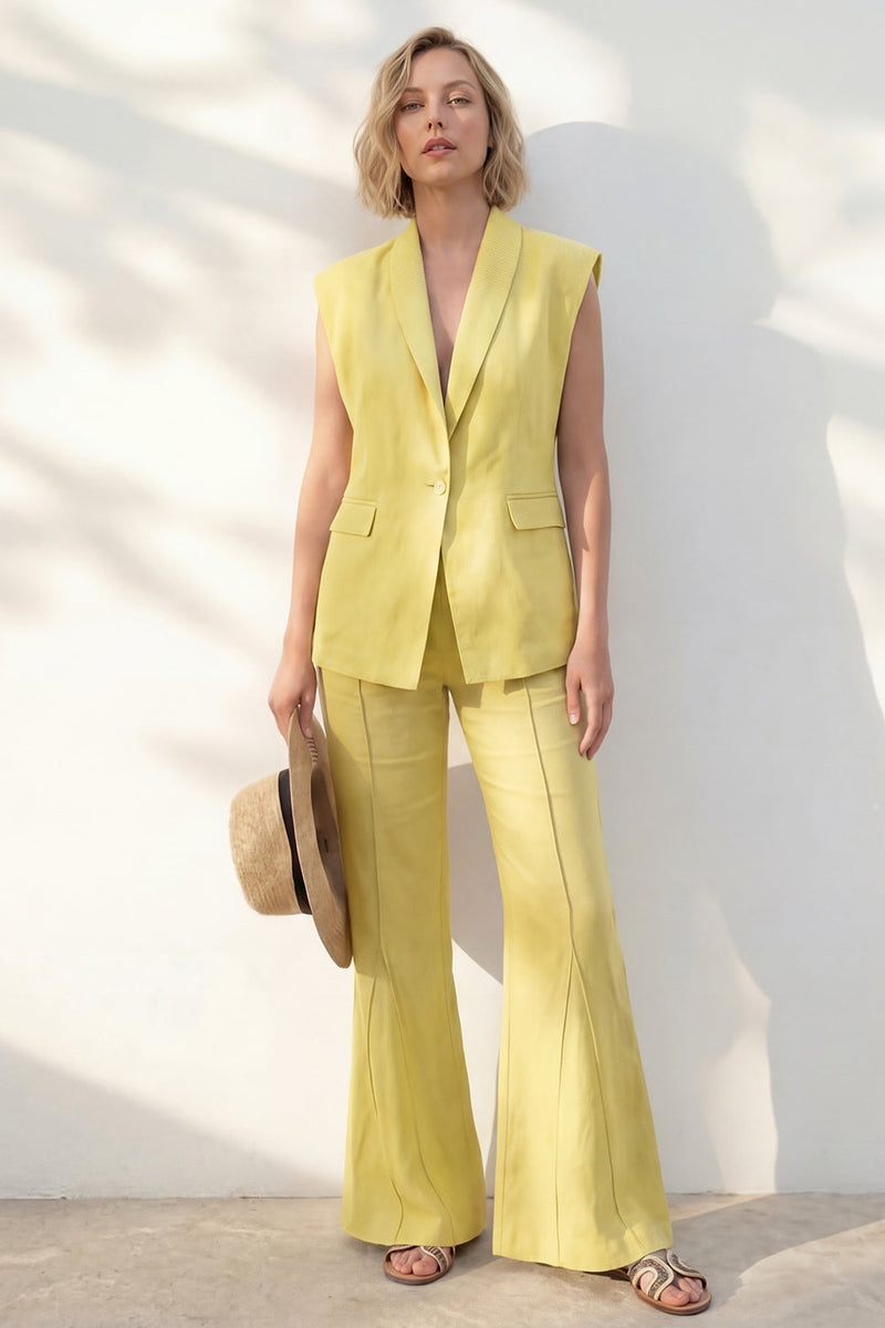 Load image into Gallery viewer, 2 Piece Yellow Shawl Lapel Single Breasted Wide Leg Business Suits