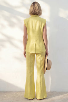 2 Piece Yellow Shawl Lapel Single Breasted Wide Leg Business Suits