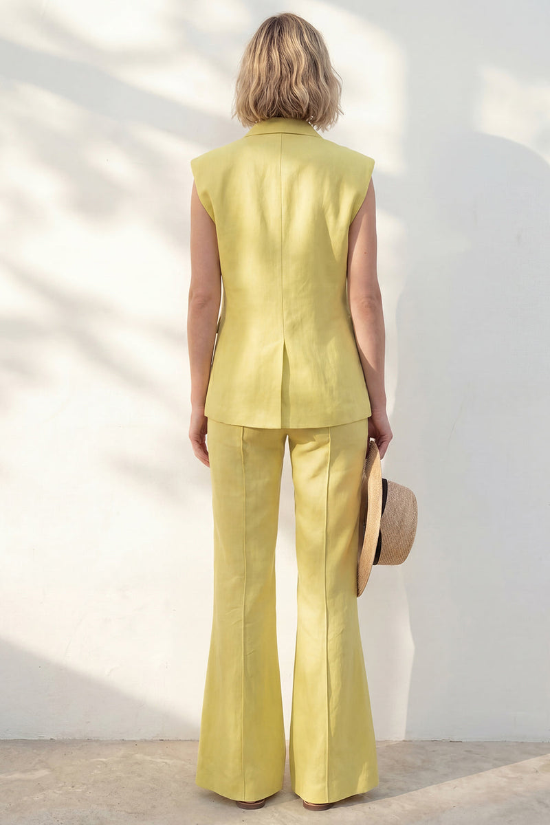 Load image into Gallery viewer, 2 Piece Yellow Shawl Lapel Single Breasted Wide Leg Business Suits