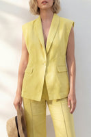 Load image into Gallery viewer, 2 Piece Yellow Shawl Lapel Single Breasted Wide Leg Business Suits