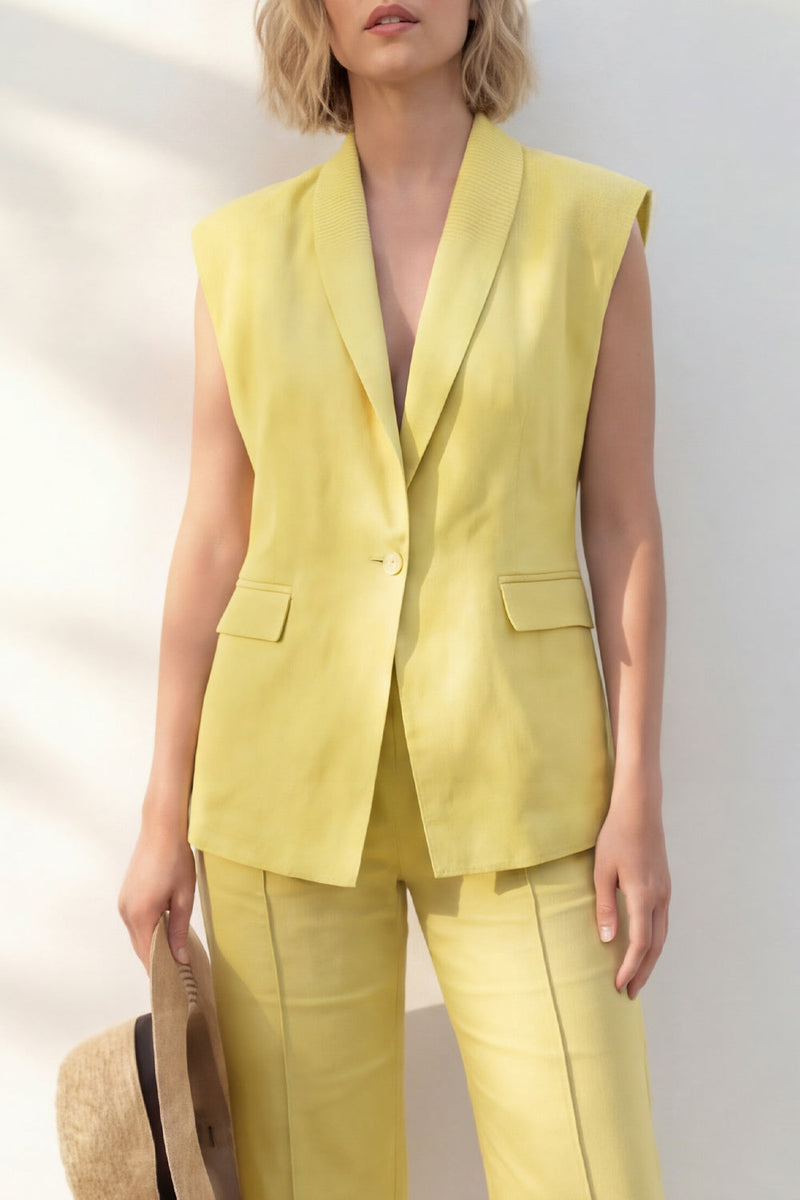 Load image into Gallery viewer, 2 Piece Yellow Shawl Lapel Single Breasted Wide Leg Business Suits