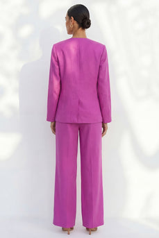 2 Piece Shawl Lapel Fuchsia Single Breasted Business Suits with Pockets