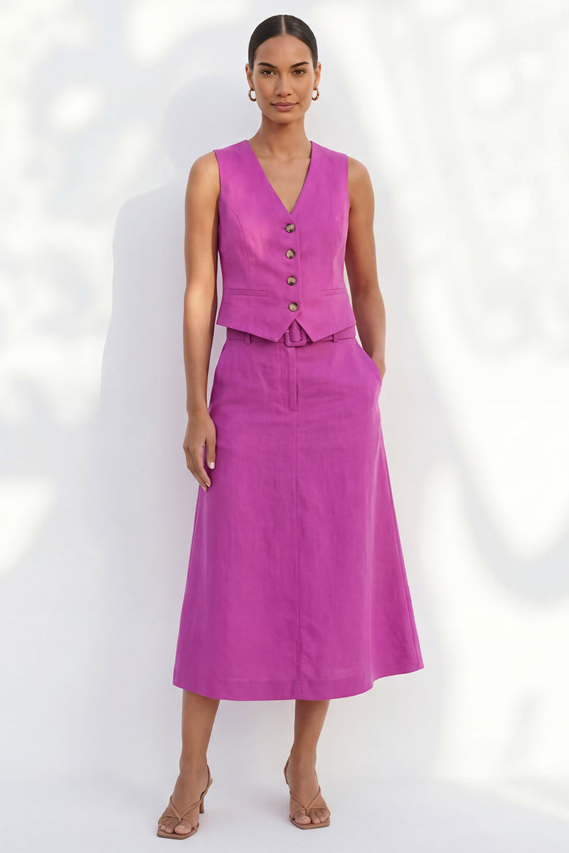 Load image into Gallery viewer, Shawl Lapel Fuchsia Single Breasted 2 Piece Business Suits with Belt