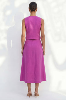 Shawl Lapel Fuchsia Single Breasted 2 Piece Business Suits with Belt