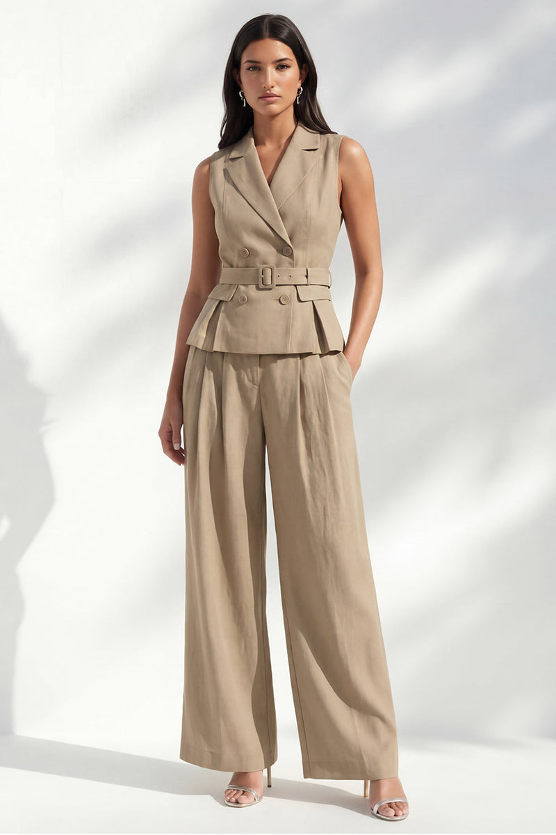 Load image into Gallery viewer, Khaki 2 Piece Notched Lapel Double Breasted Business Suits with Pockets