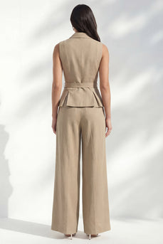 Khaki 2 Piece Notched Lapel Double Breasted Business Suits with Pockets