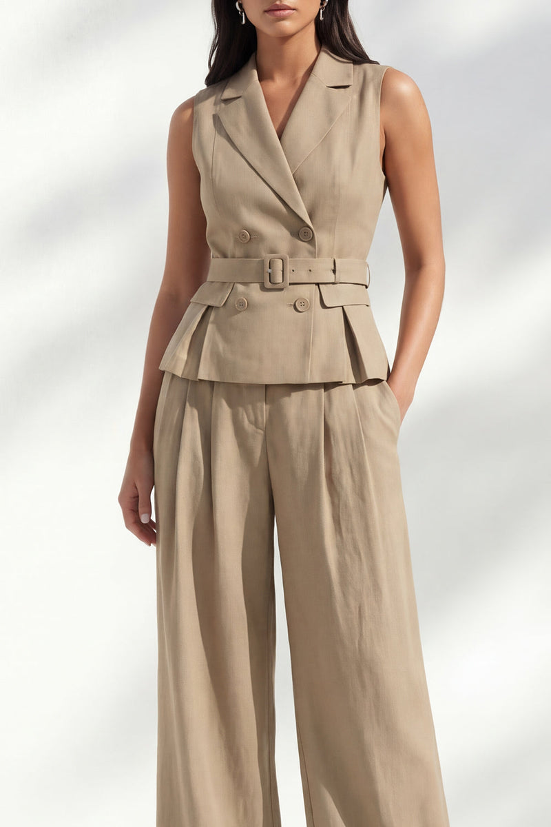 Load image into Gallery viewer, Khaki 2 Piece Notched Lapel Double Breasted Business Suits with Pockets