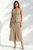 Load image into Gallery viewer, Khaki Shawl Lapel Single Breasted 2 Piece Business Suits with Slit