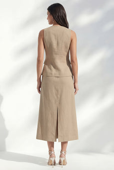 Khaki Shawl Lapel Single Breasted 2 Piece Business Suits with Slit