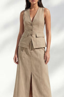 Load image into Gallery viewer, Khaki Shawl Lapel Single Breasted 2 Piece Business Suits with Slit