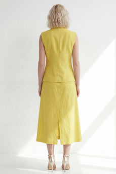 Notched Lapel 2 Piece Butter Yellow Single Breasted Business Suits with Pockets